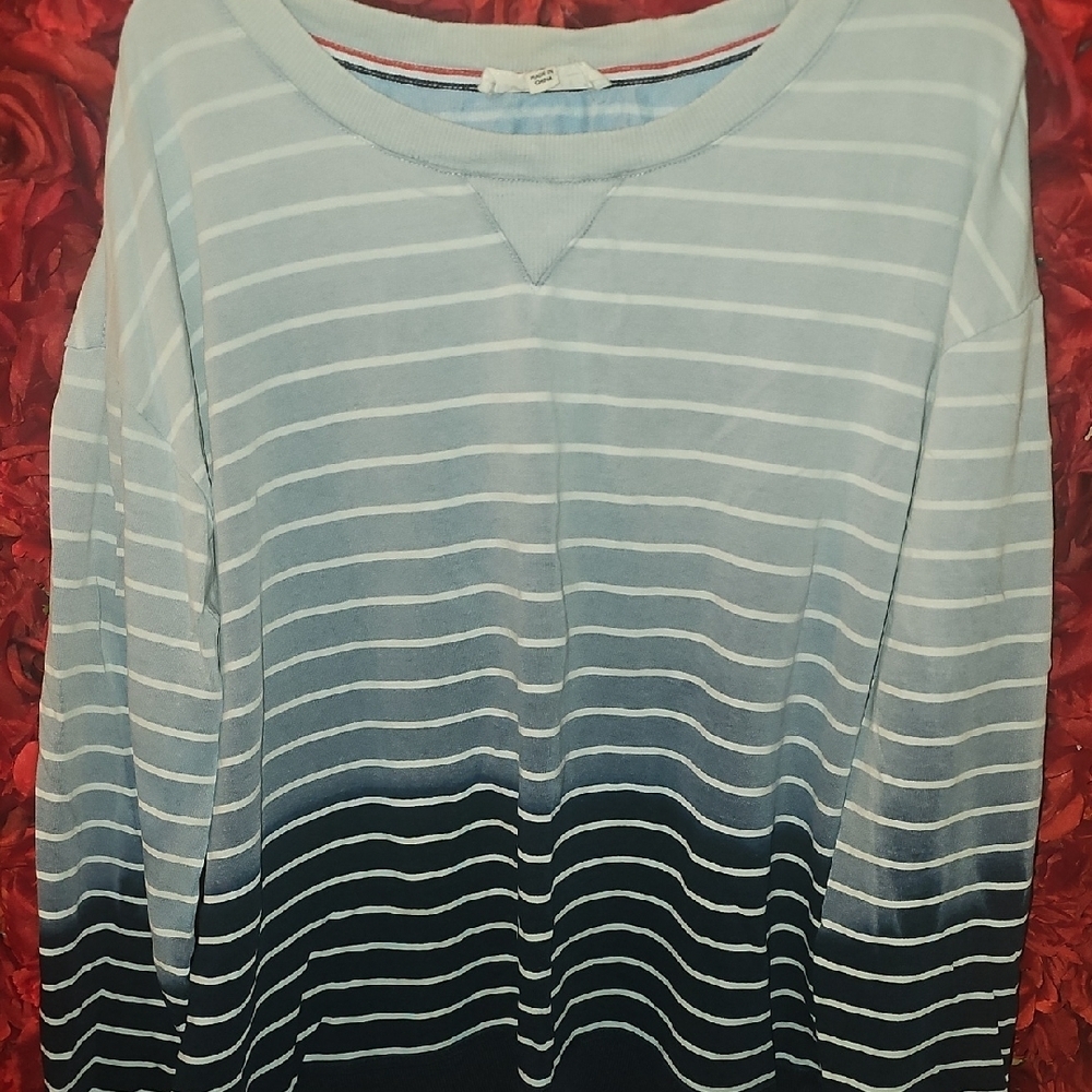 Jane + Delancey Blue & Grey Long Sleeve Striped Shirt Size Xlarge